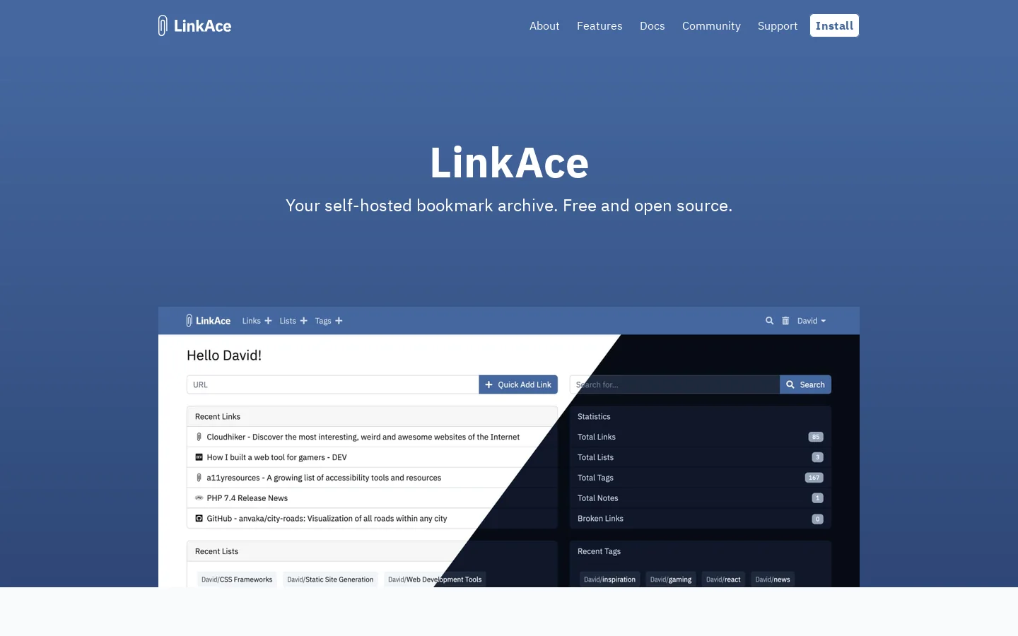 LinkAce Homepage screenshot