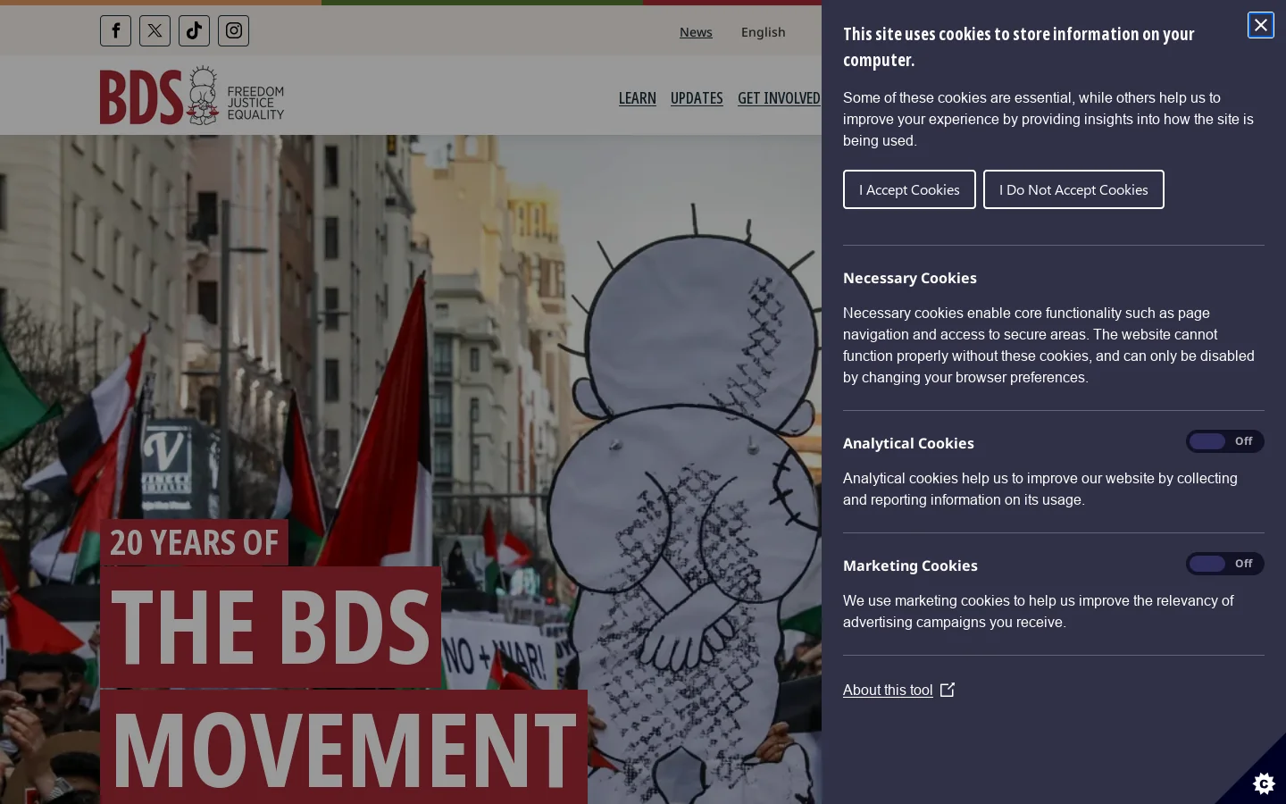 BDS Movement Homepage screenshot