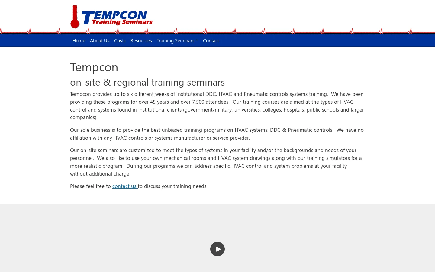 Tempcon HVAC Direct Digital Control & Pneumatic Training Seminars Homepage screenshot