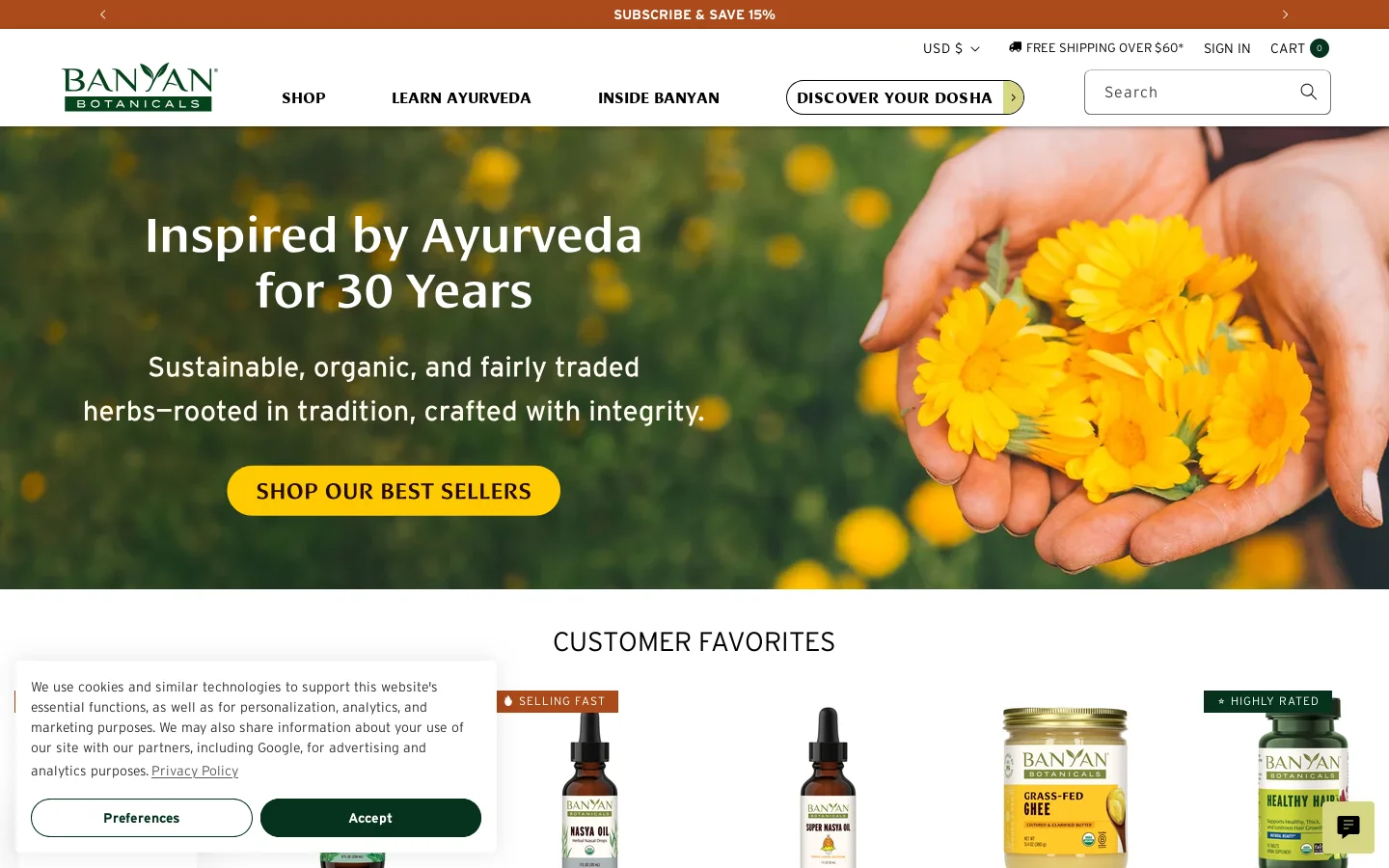 Banyan Botanicals Homepage screenshot