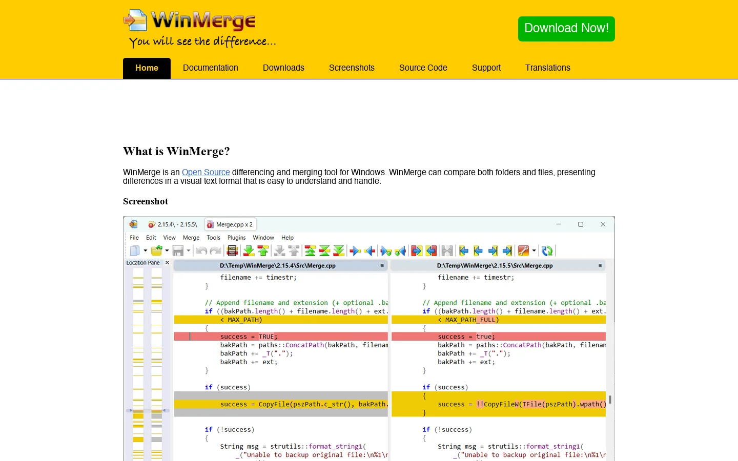 WinMerge Homepage screenshot