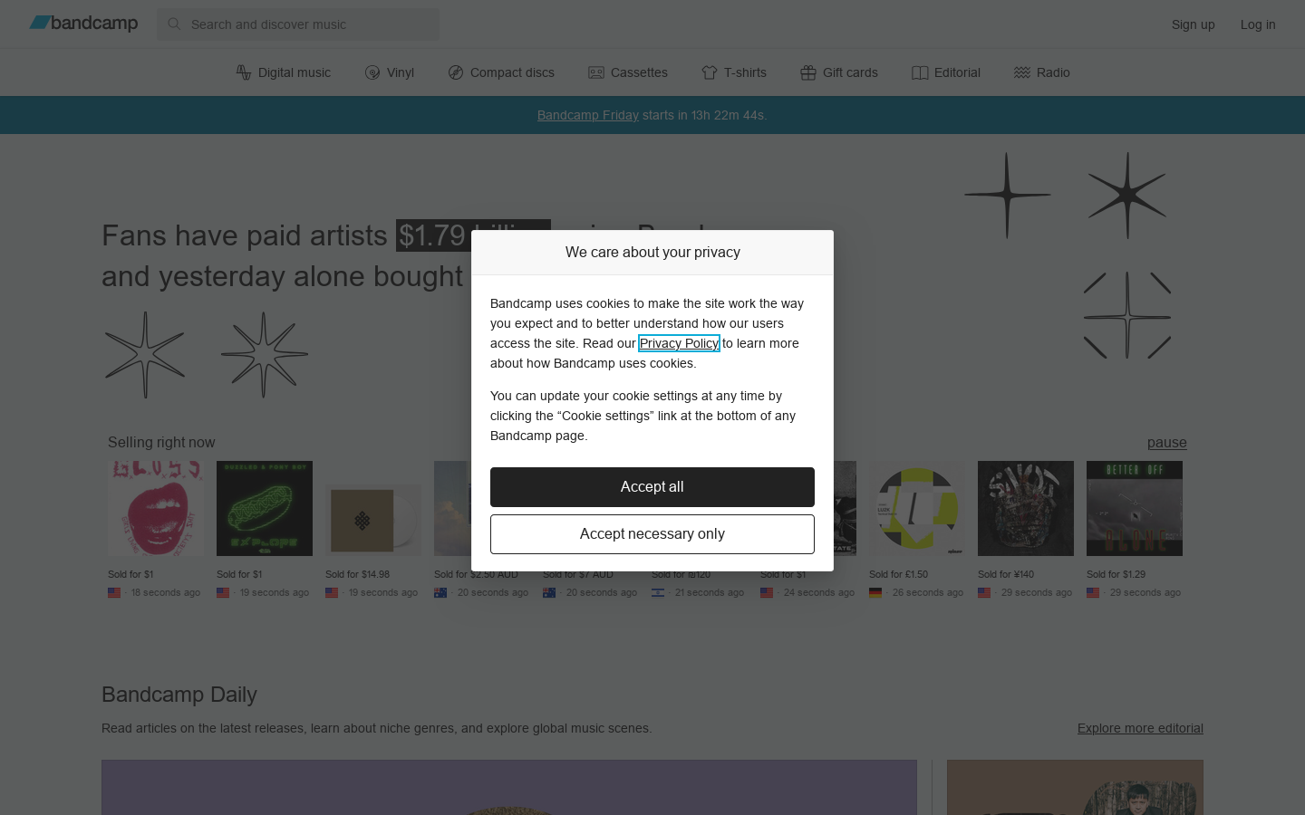 Bandcamp Homepage screenshot