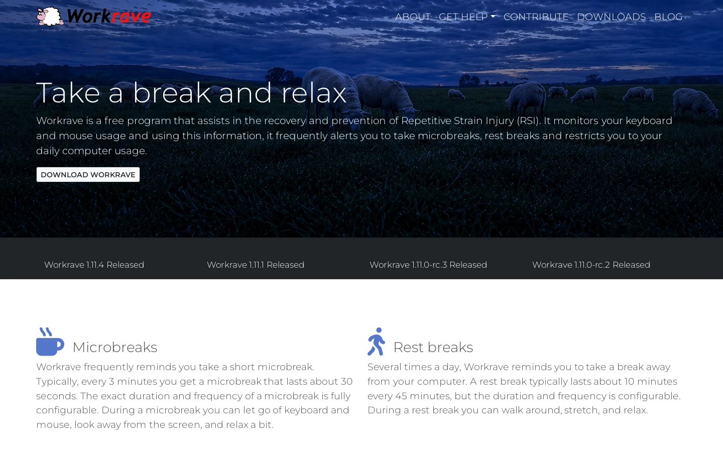 Workrave Homepage screenshot