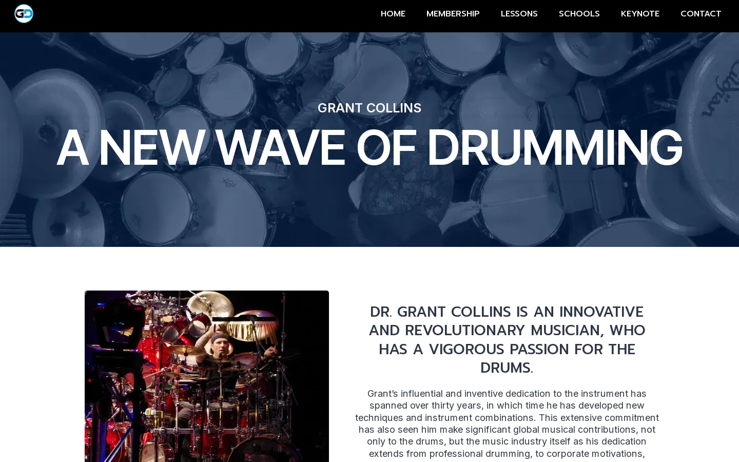 Grant Collins Drums Homepage screenshot