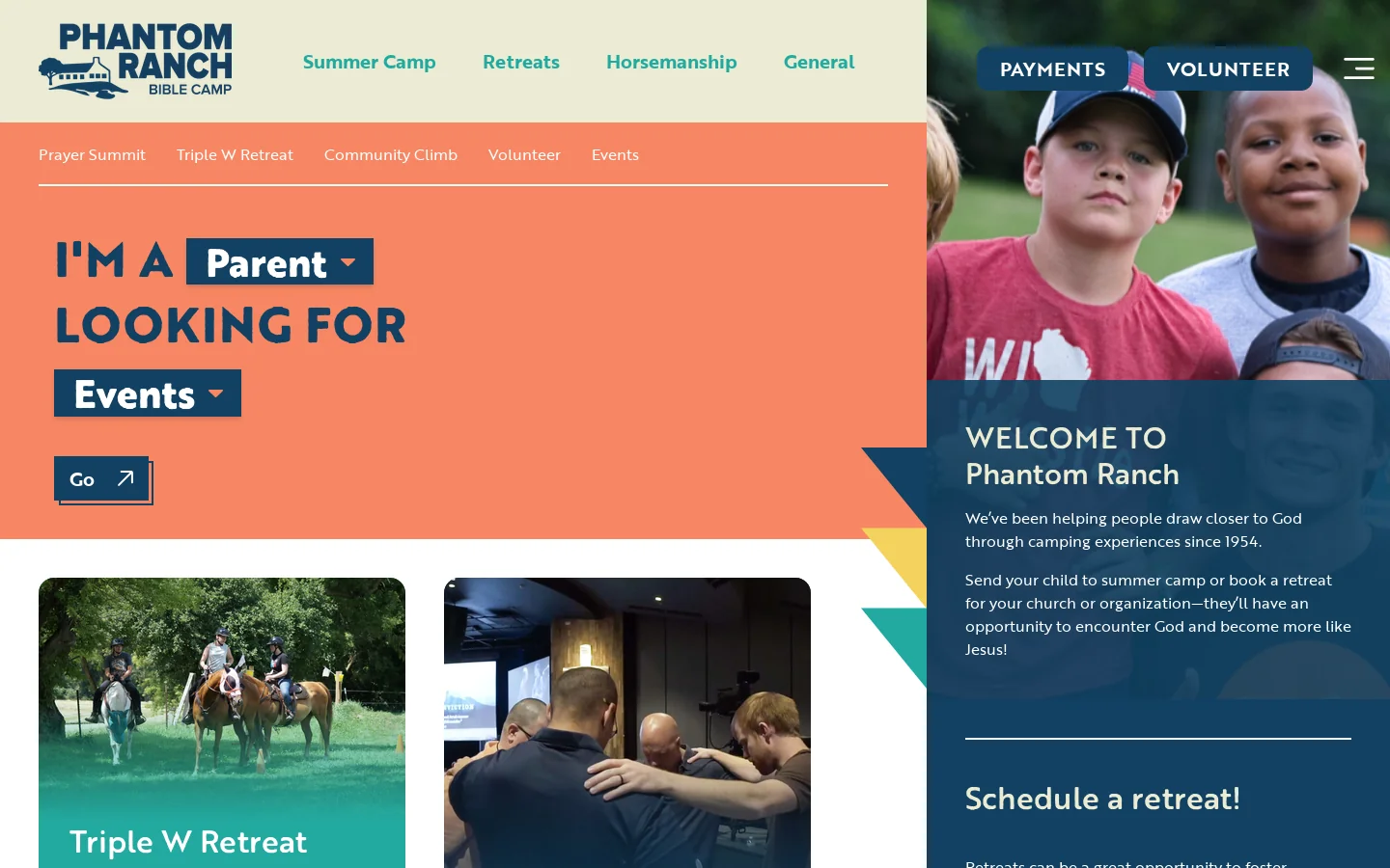 Home • Phantom Ranch Bible Camp Homepage screenshot