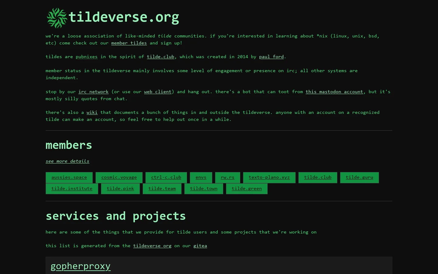 tildeverse Homepage screenshot