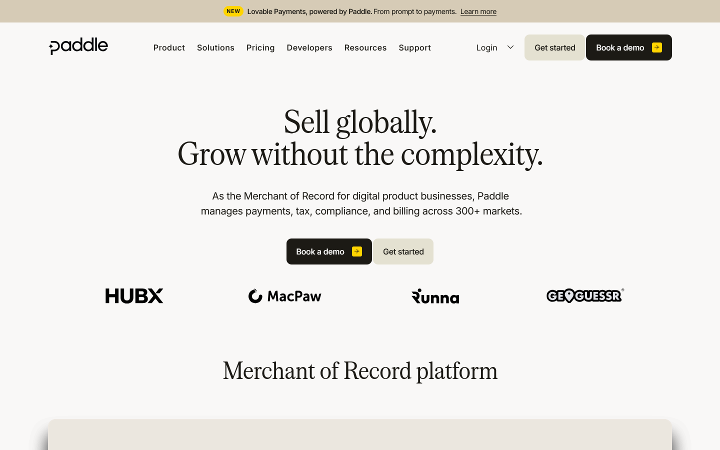 Paddle Homepage screenshot