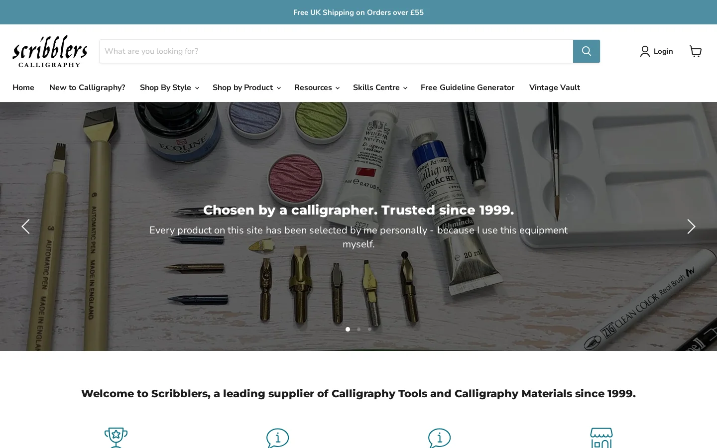 Scribblers Calligraphy Homepage screenshot