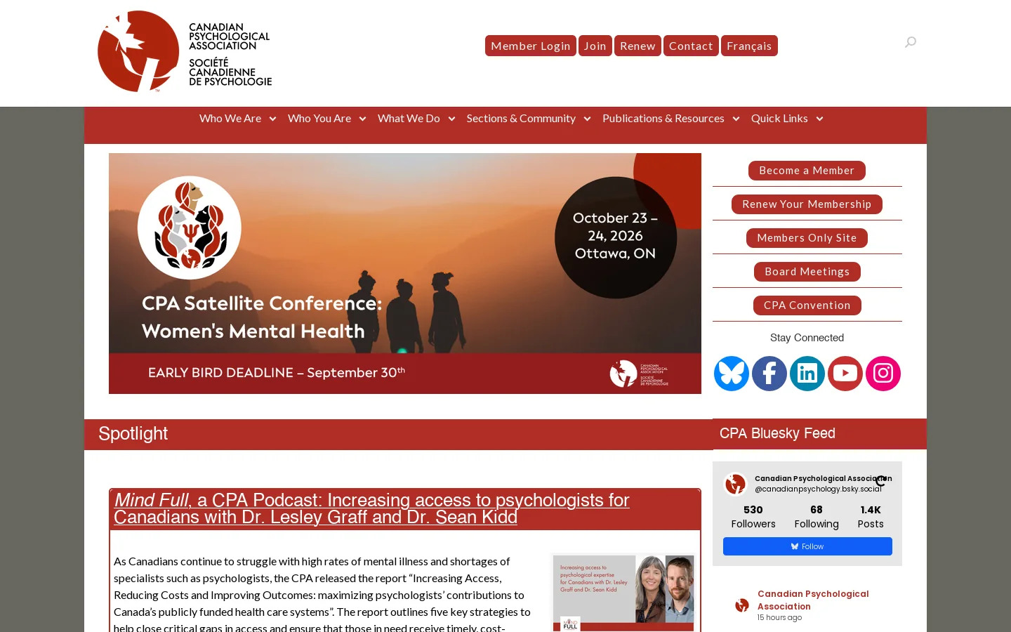 Canadian Psychological Association - Homepage Homepage screenshot
