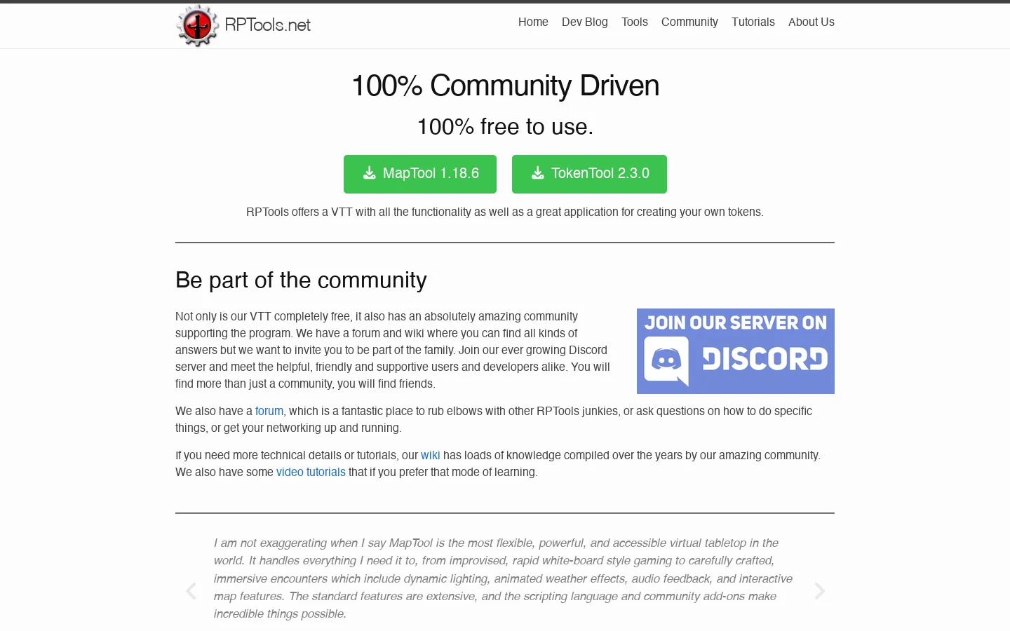 RPTools.net Homepage screenshot