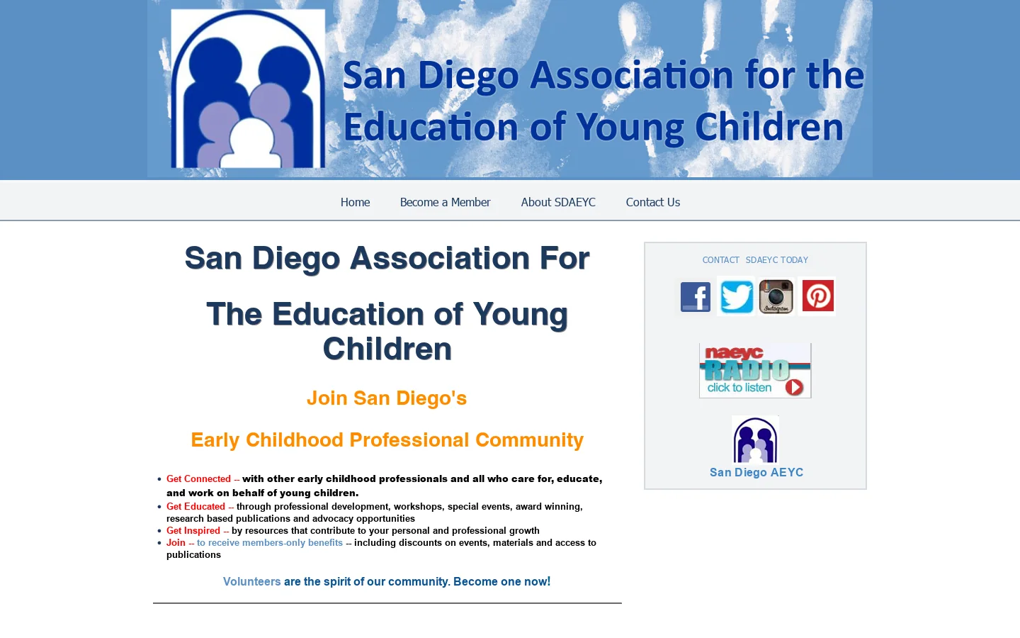 San Diego Association for Education of Young Children Homepage screenshot