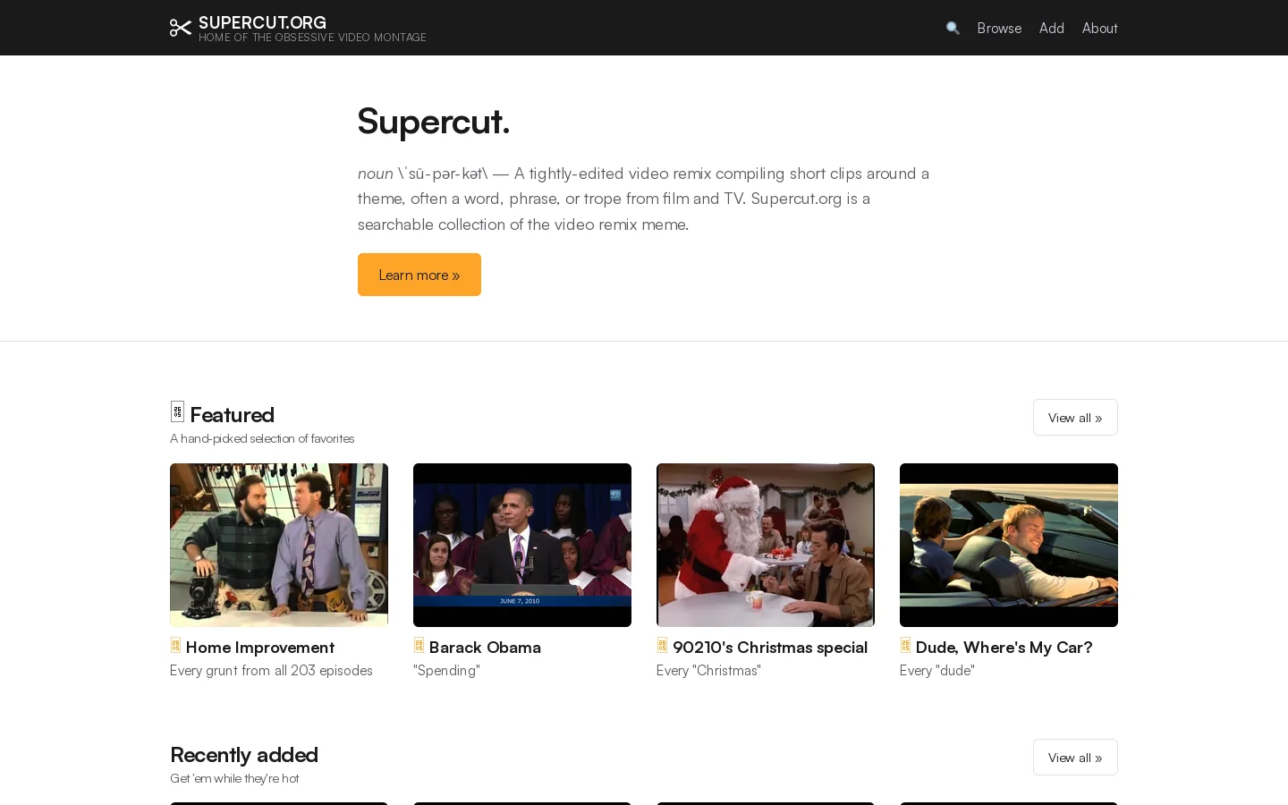 Supercut.org Homepage screenshot