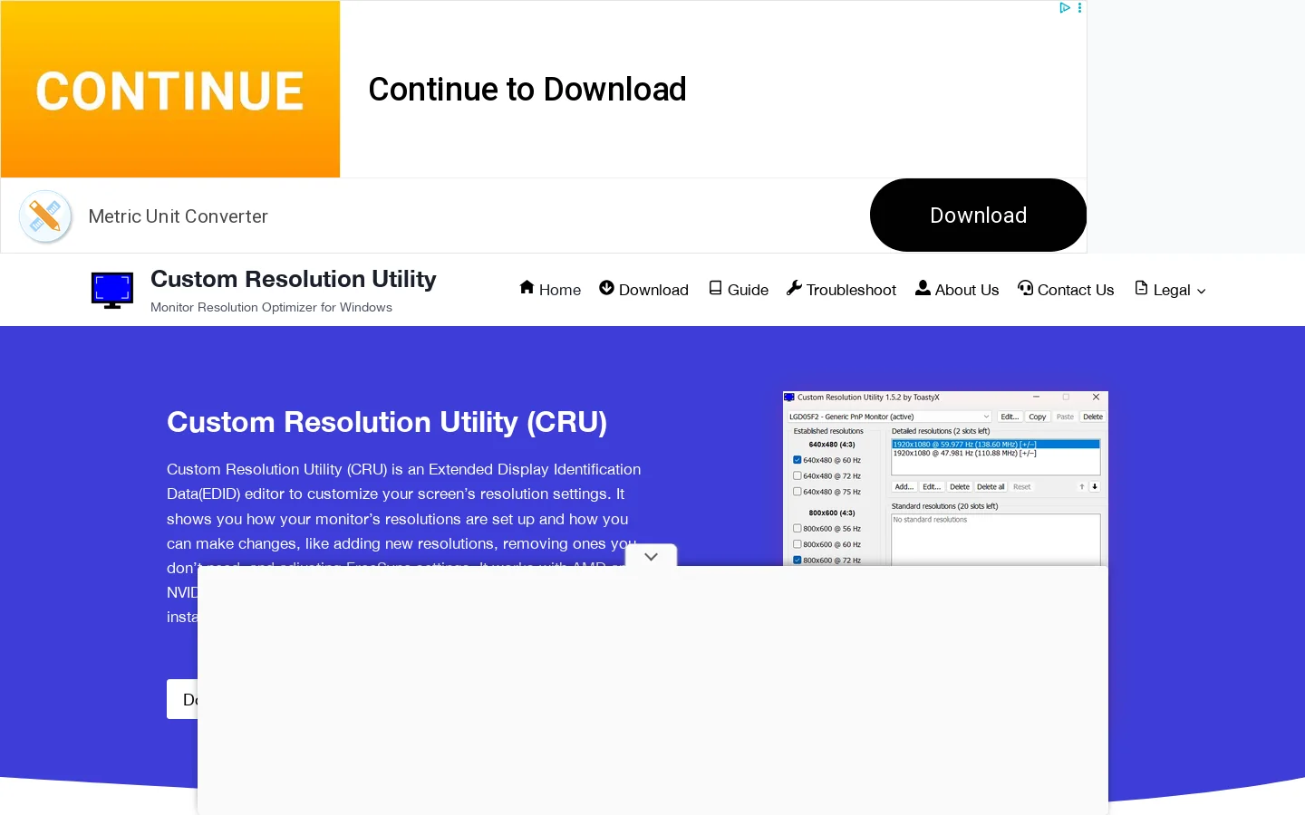 Custom Resolution Utility (CRU by ToastyX) » Download Now Homepage screenshot