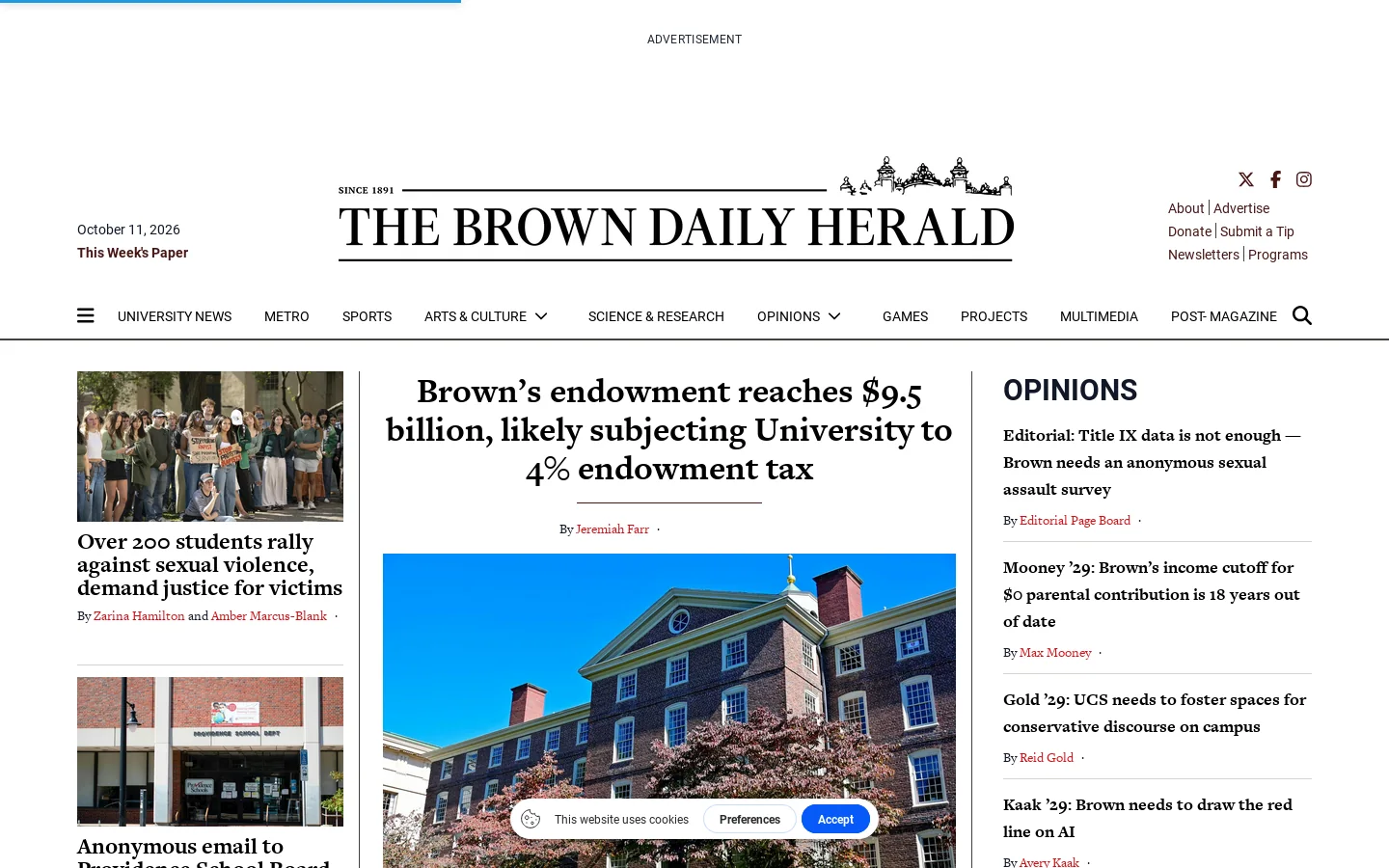 Brown Daily Herald Homepage screenshot