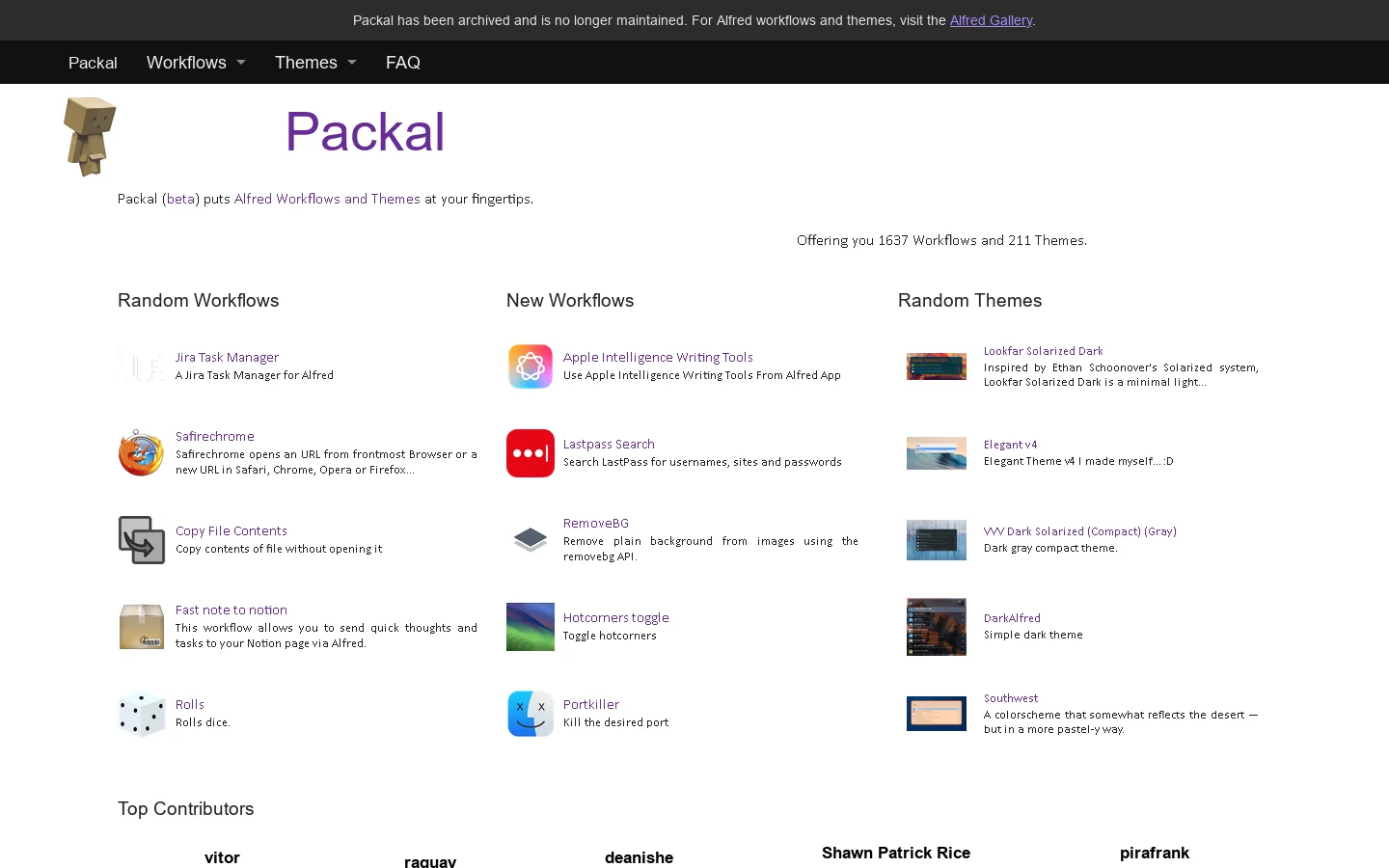 Packal Homepage screenshot