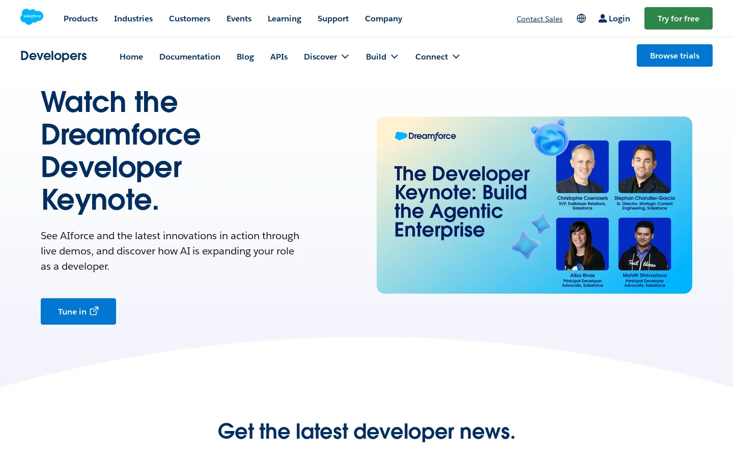 Developer Homepage screenshot