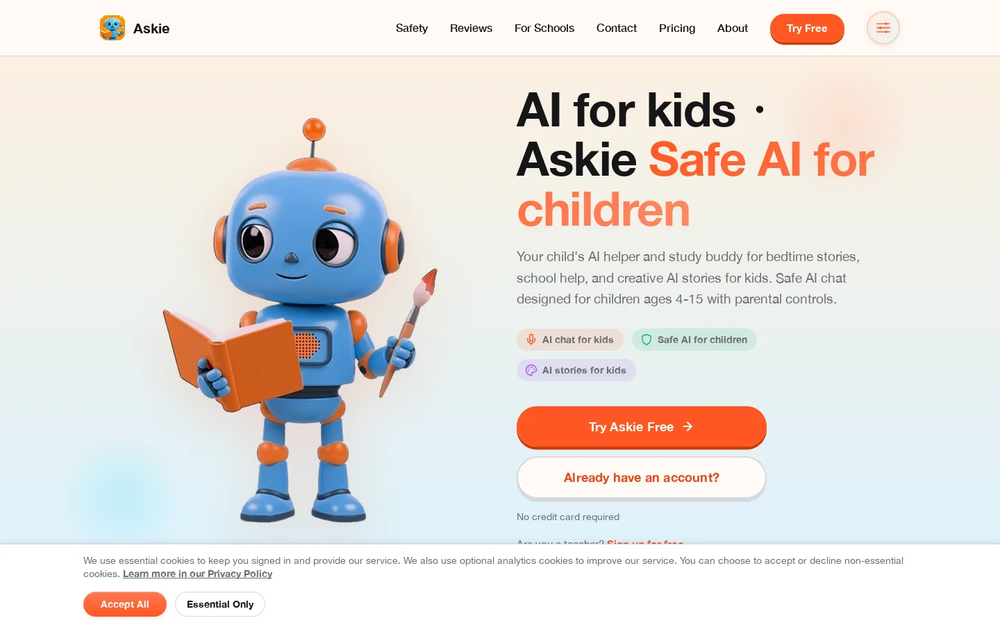 AI for Kids App: Learn, Create & Explore with Askie Homepage screenshot