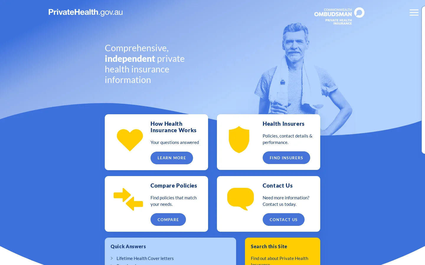 PrivateHealth.gov.au Homepage screenshot