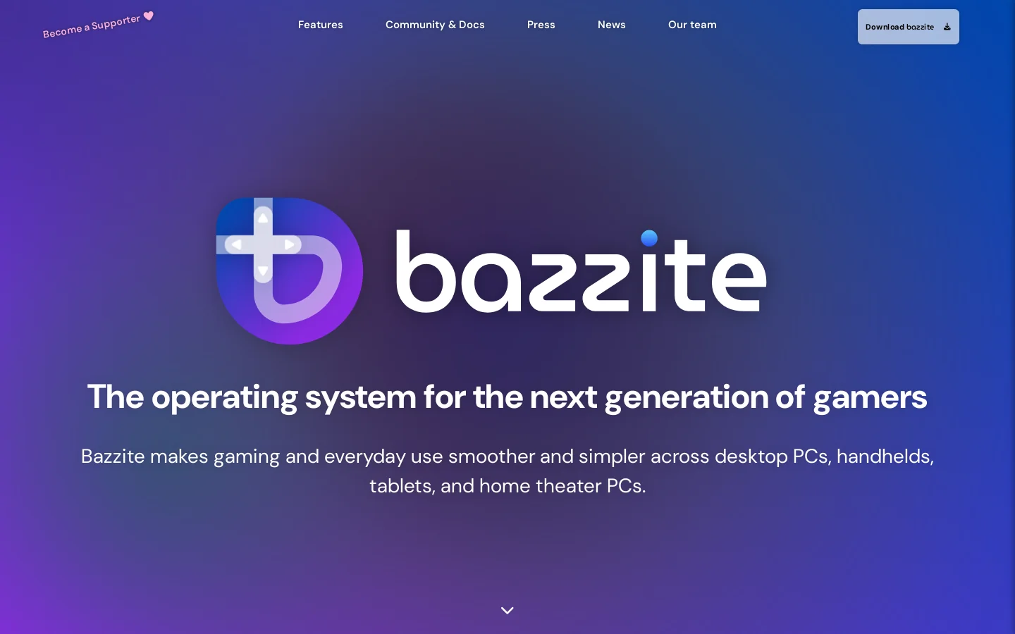 Bazzite Homepage screenshot