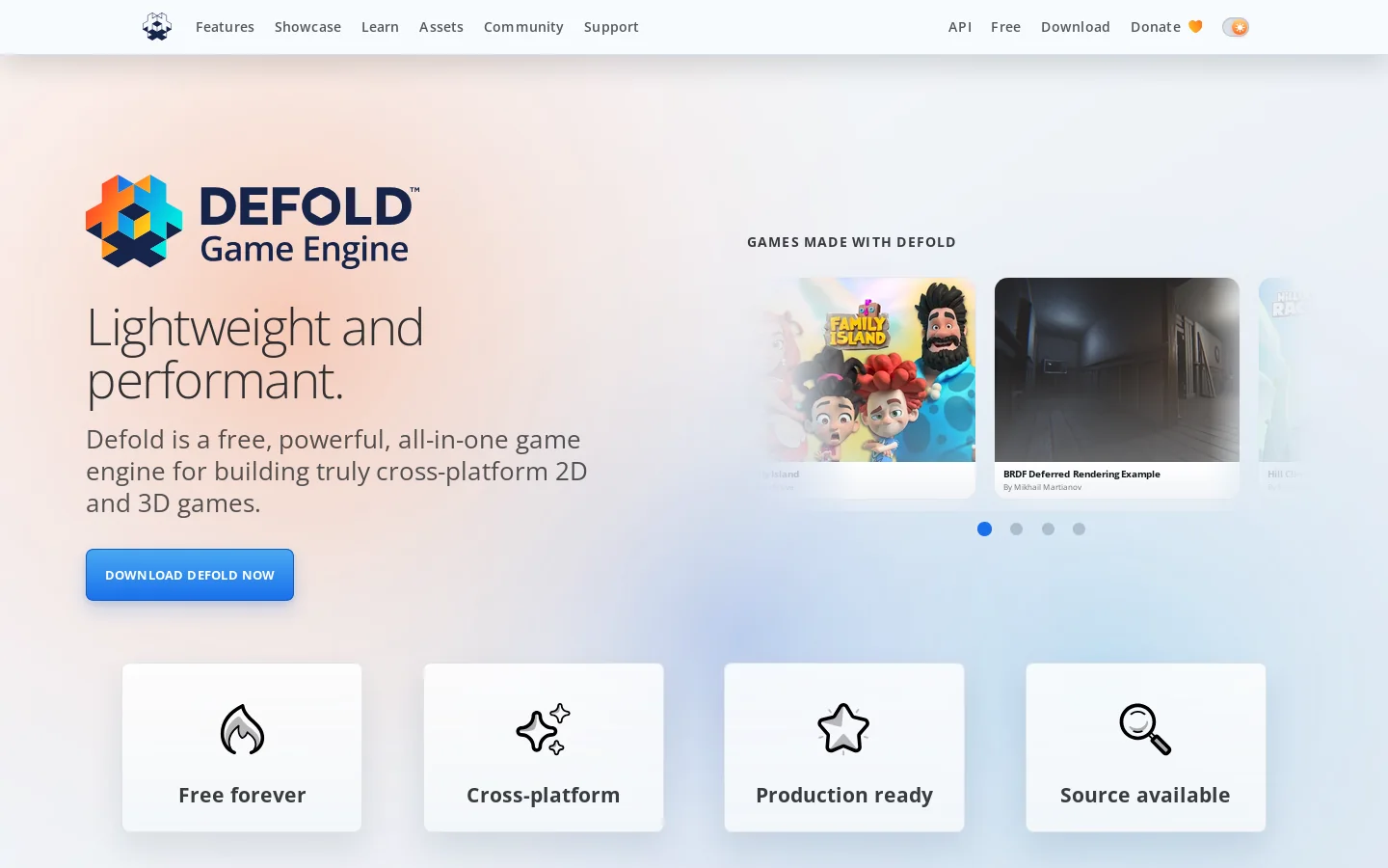 Defold Homepage screenshot