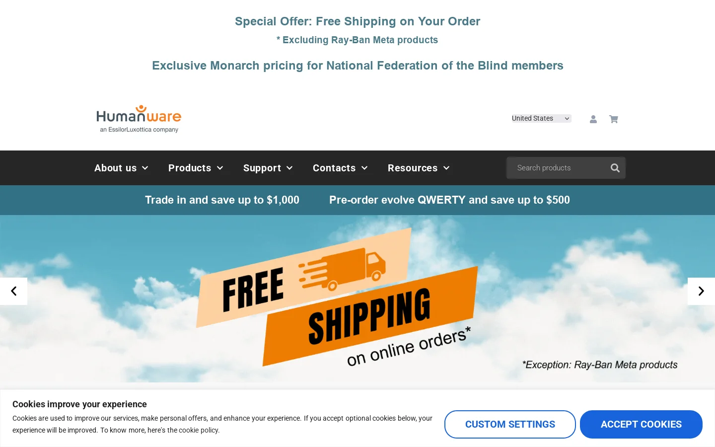 HumanWare Homepage screenshot