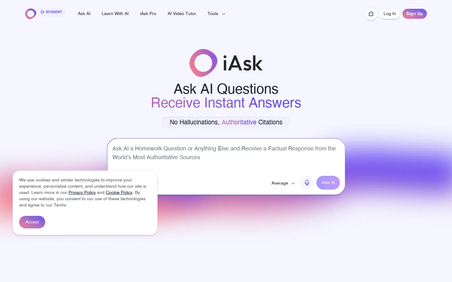 iAsk AI for Homework Help Homepage screenshot