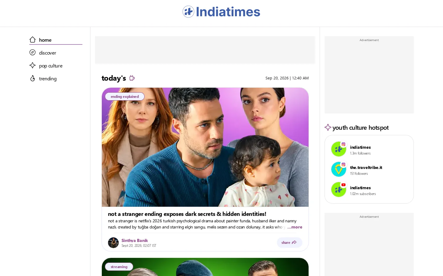 Indiatimes Homepage screenshot