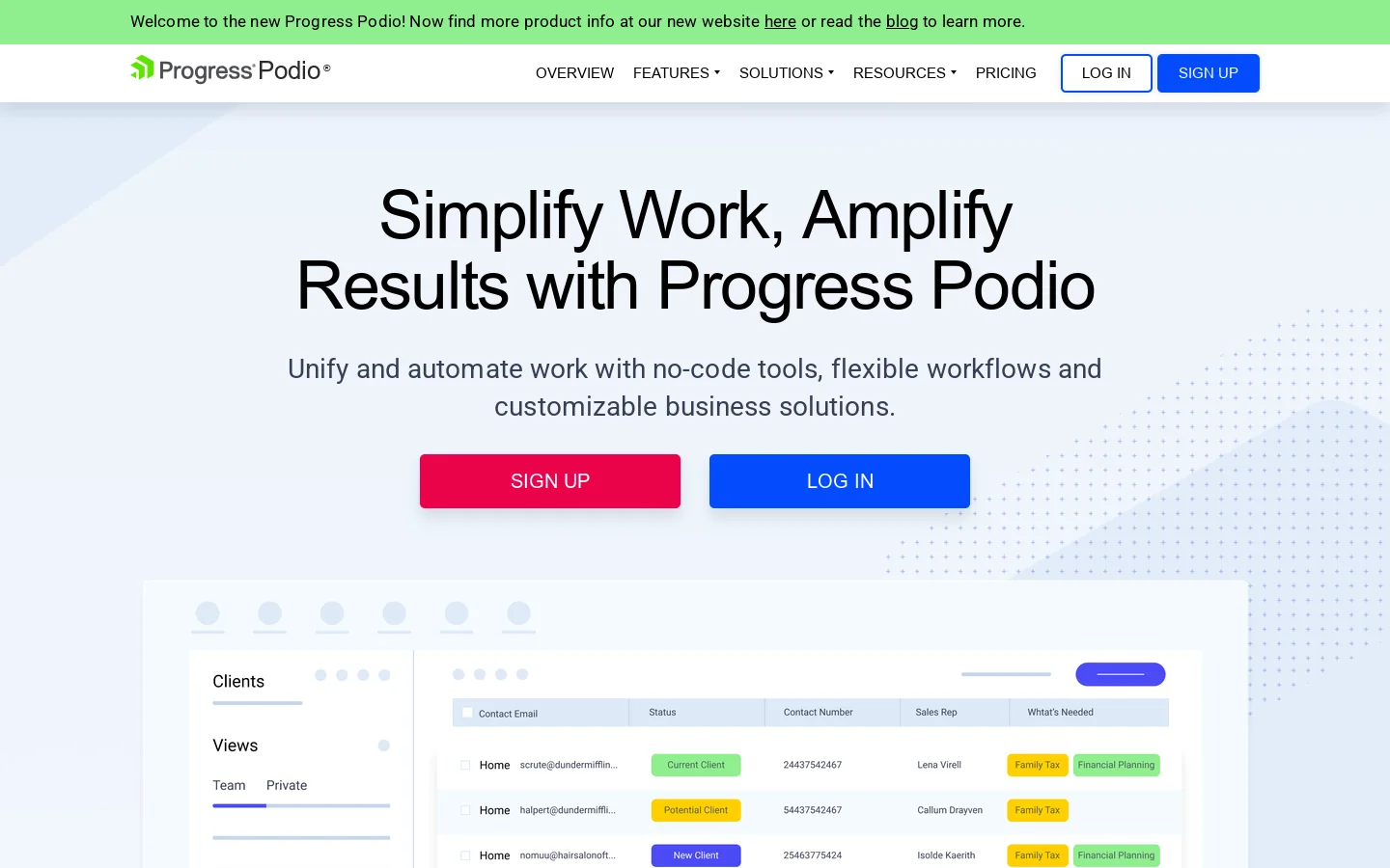 Podio Homepage screenshot