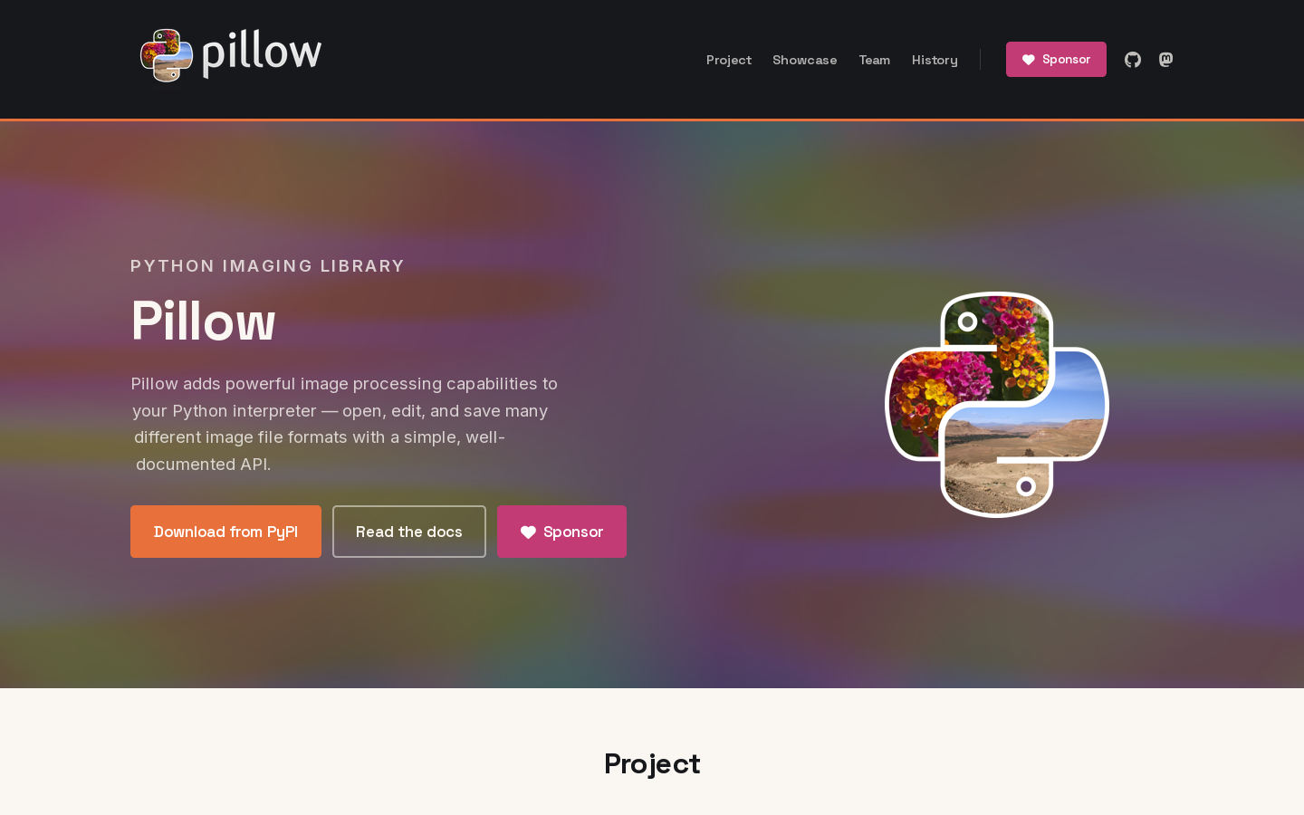 Python Pillow Homepage screenshot