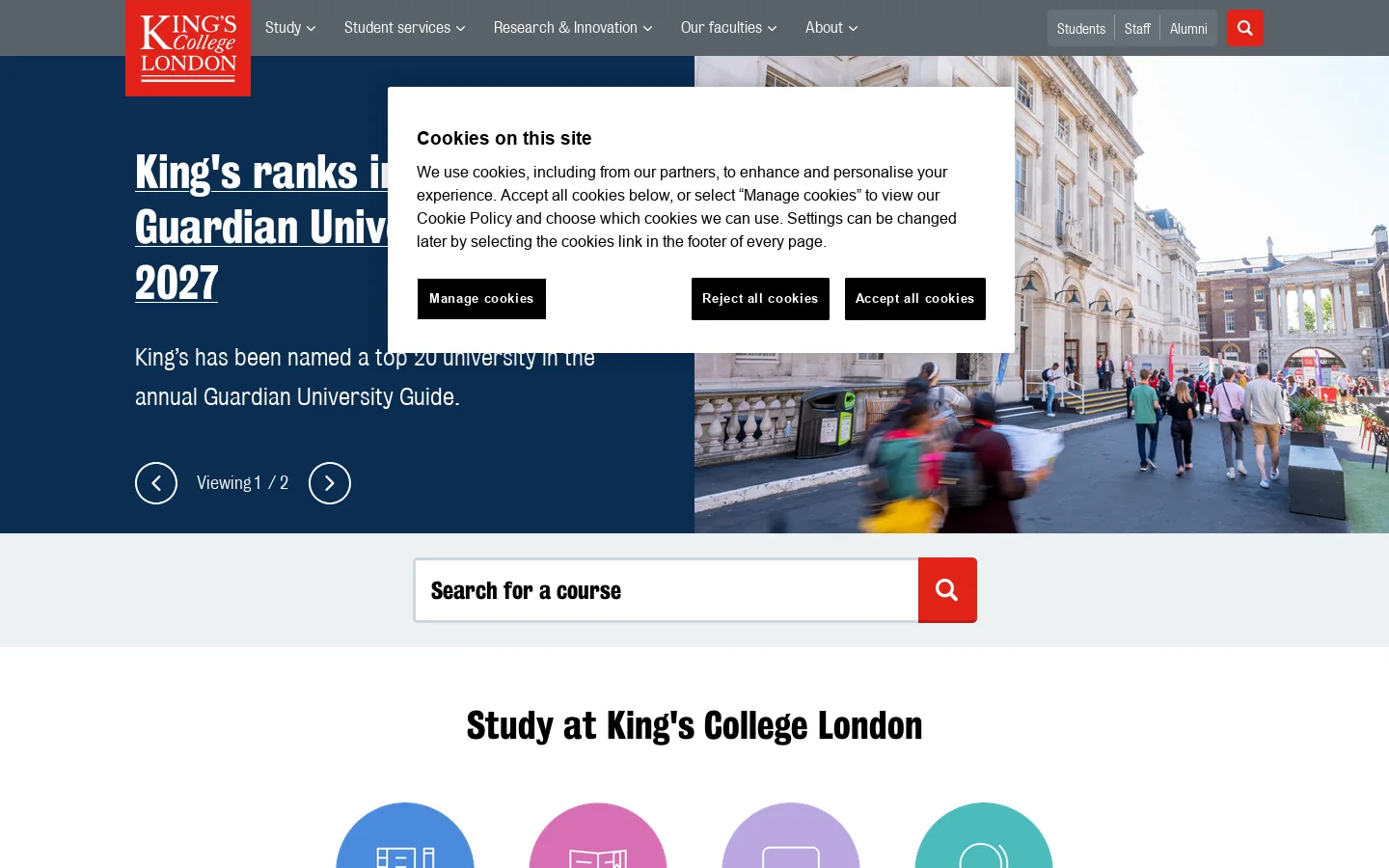 King's College London Homepage screenshot