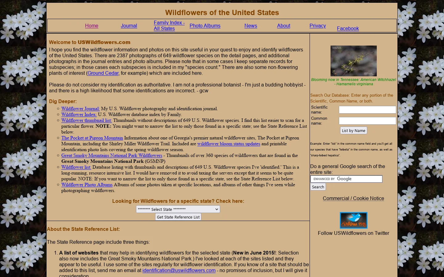 U.S. Wildflowers Homepage screenshot