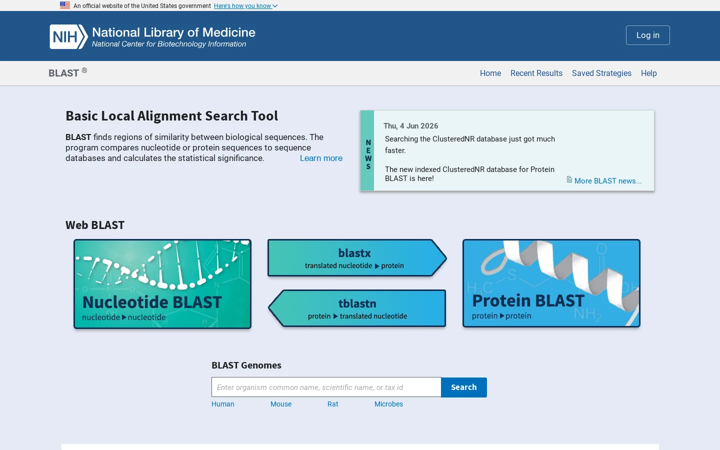 BLAST Homepage screenshot