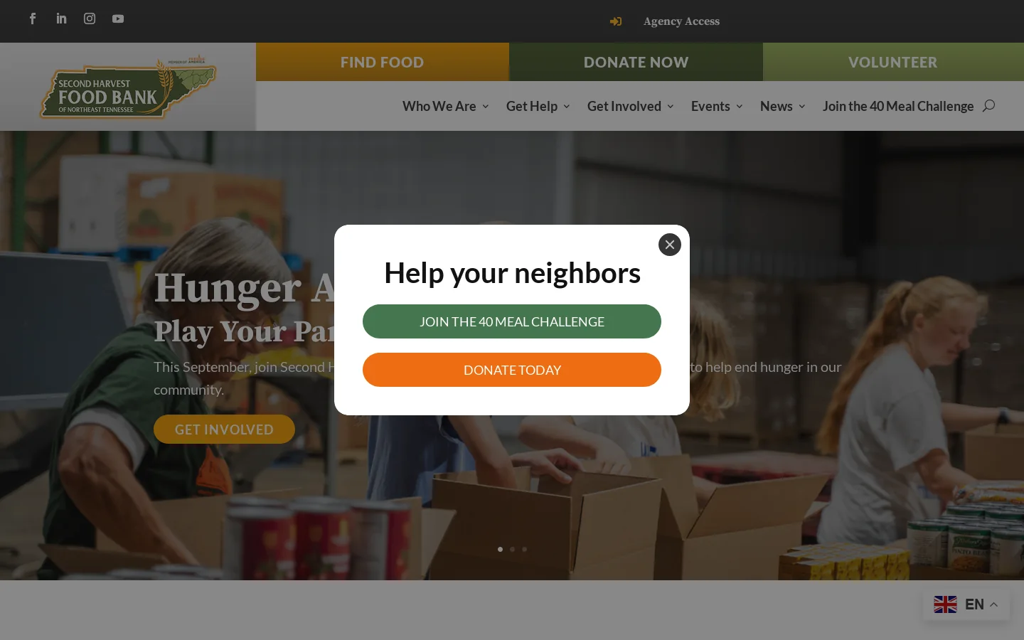 Home - Second Harvest Food Bank of Northeast Tennessee Homepage screenshot
