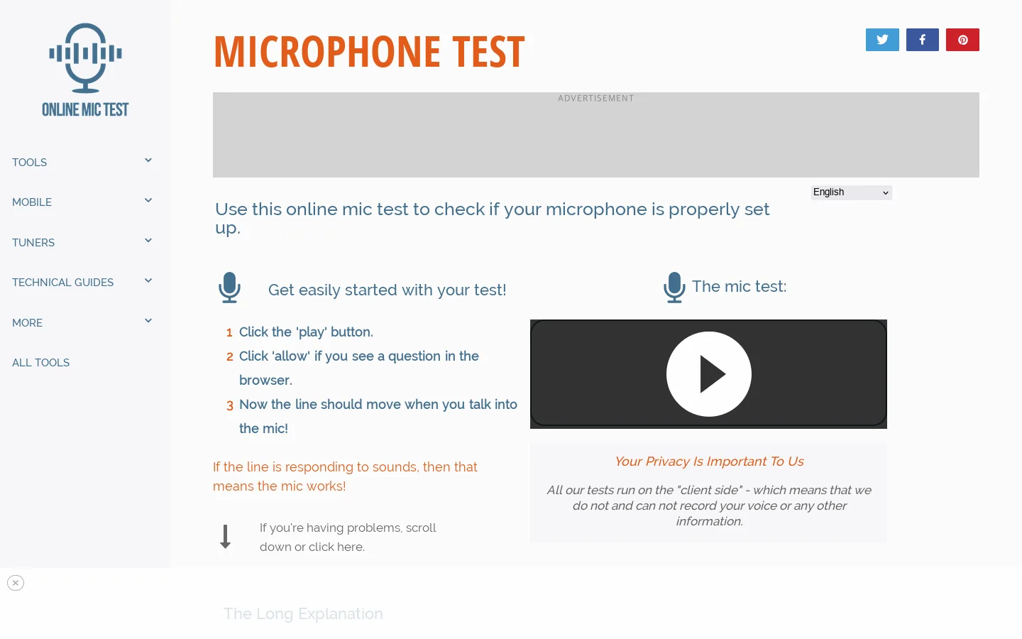 OnlineMicTest Homepage screenshot