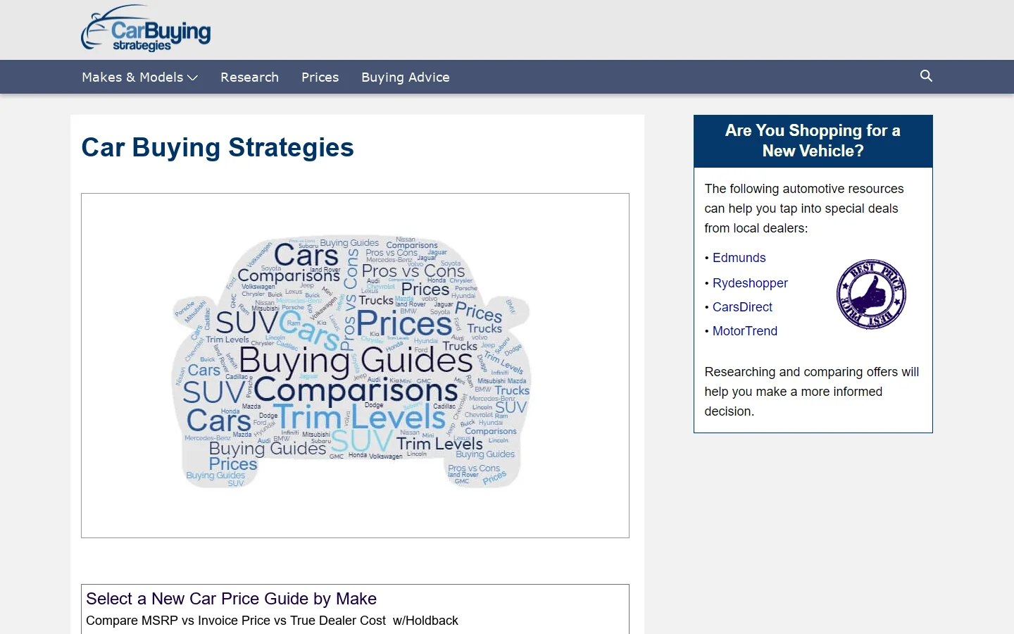 Car Buying Strategies, Tips & Advice w/Prices & Reviews Homepage screenshot