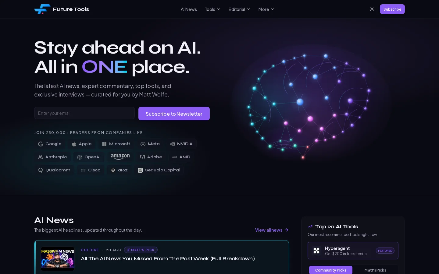 Future Tools Homepage screenshot