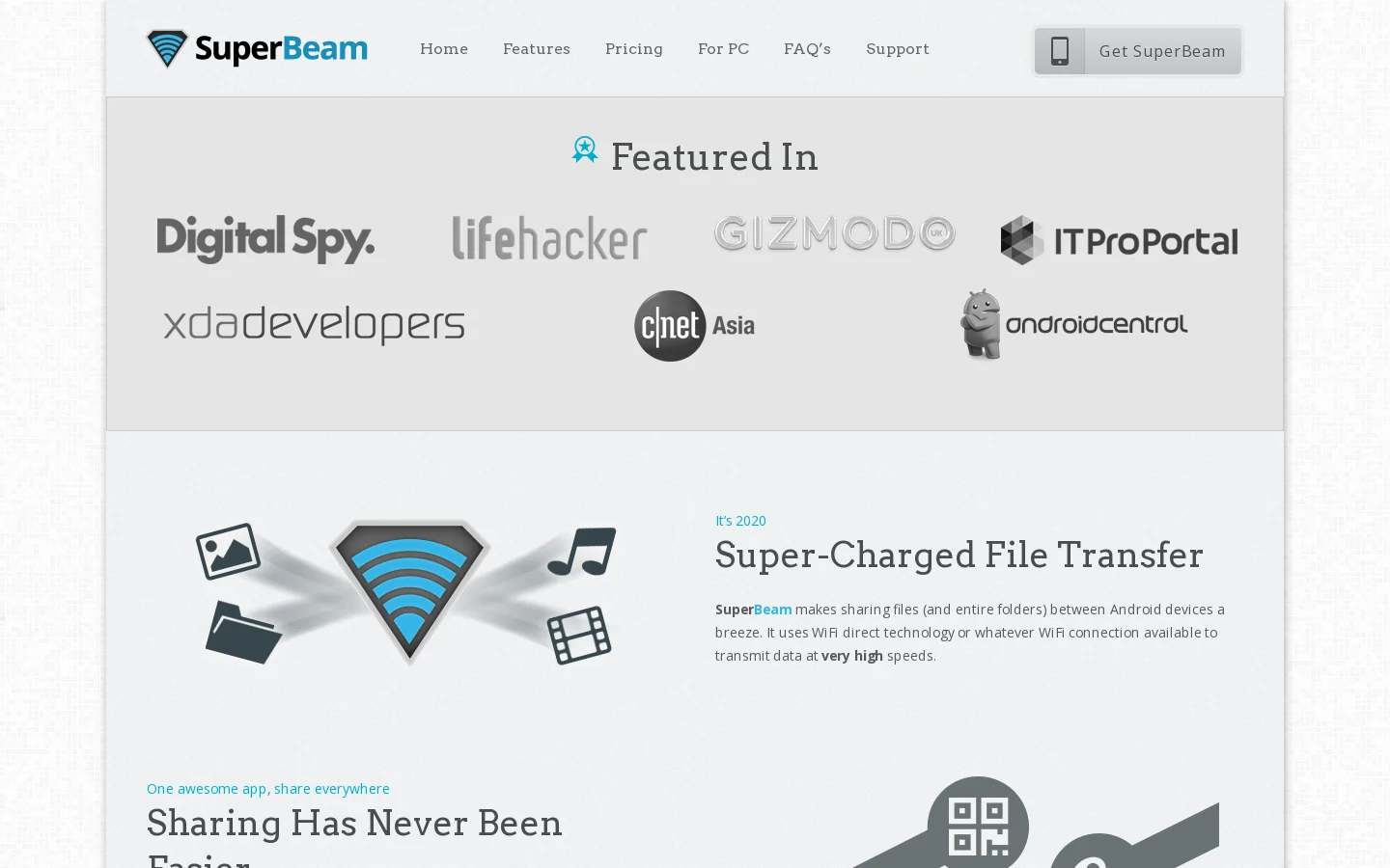 SuperBeam Homepage screenshot