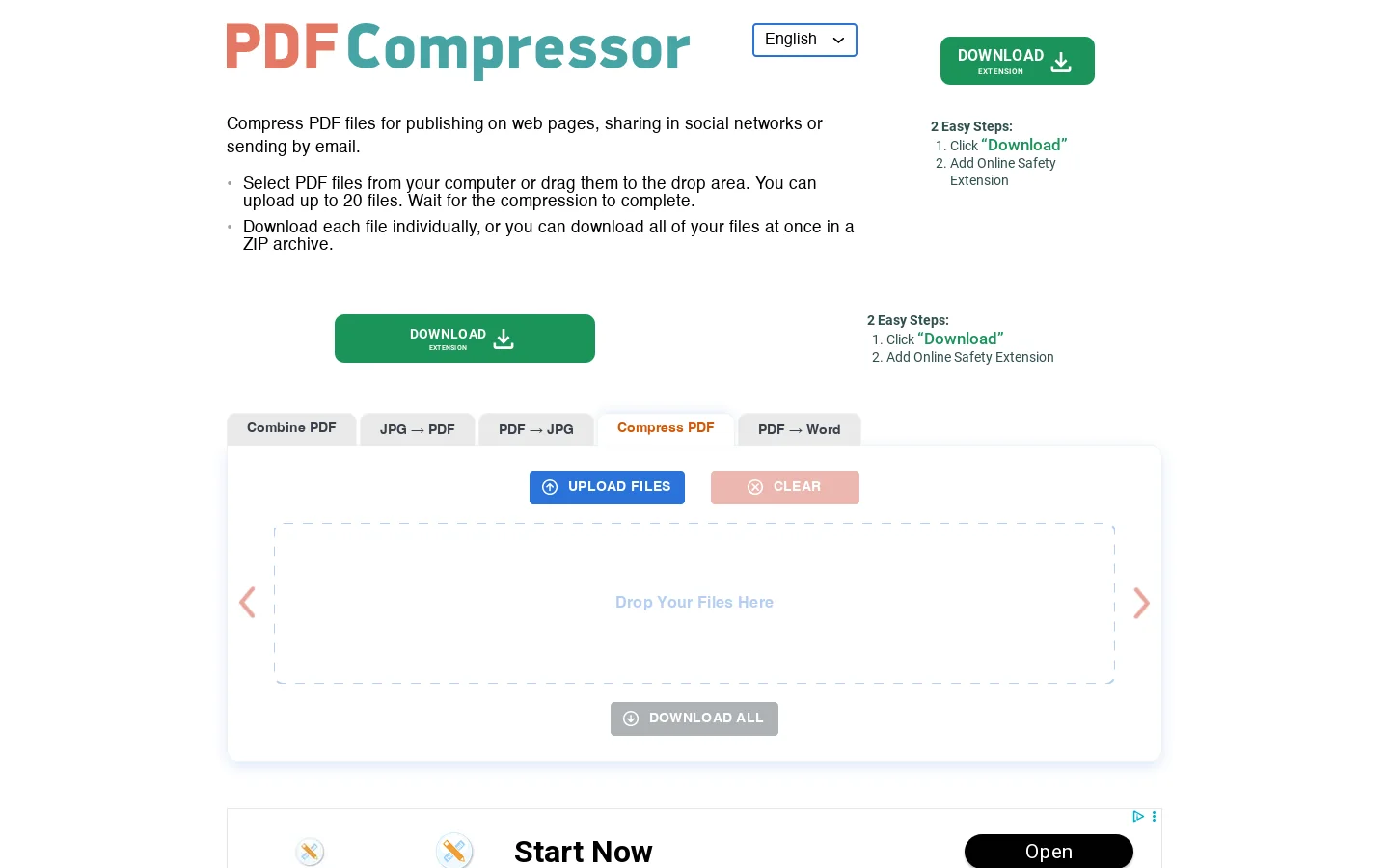 PDF Compressor Homepage screenshot