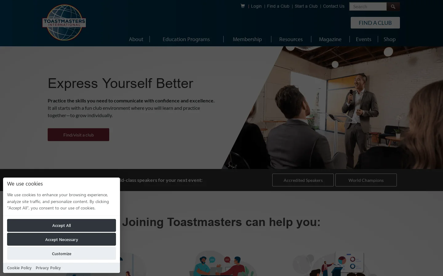 Toastmasters International -Home Homepage screenshot