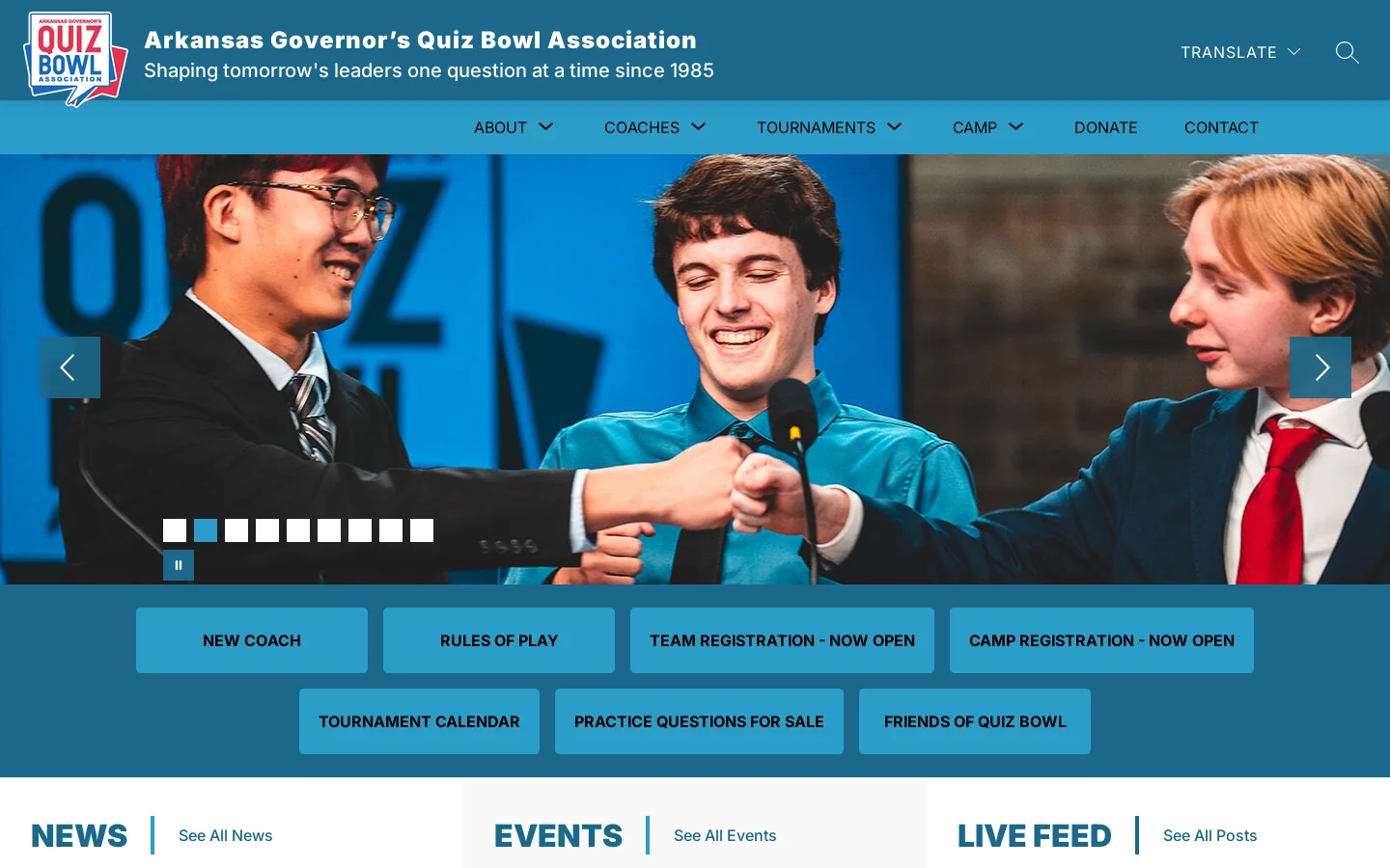 Home | Arkansas Governor’s Quiz Bowl Association Homepage screenshot