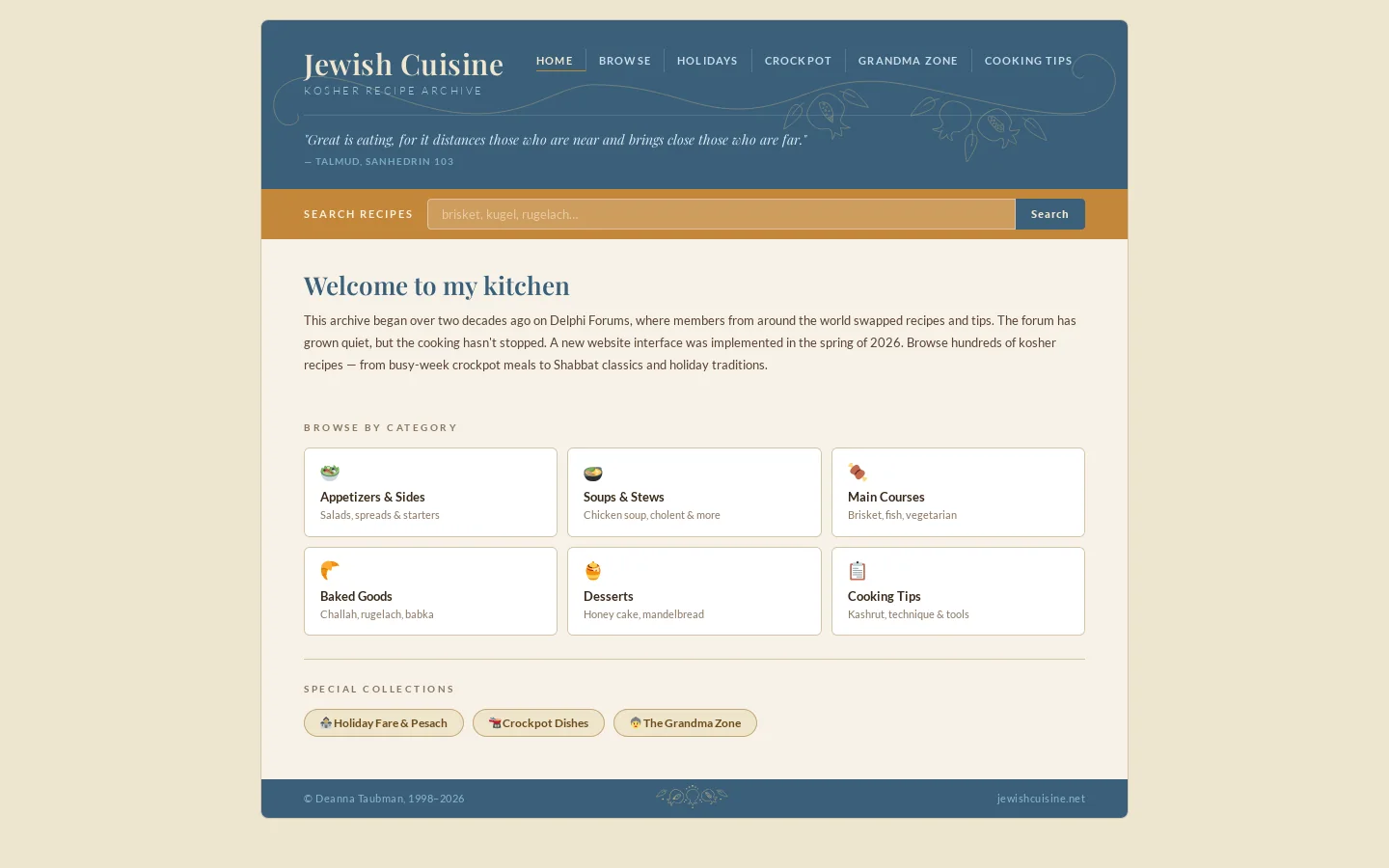 Jewish Cuisine Homepage screenshot