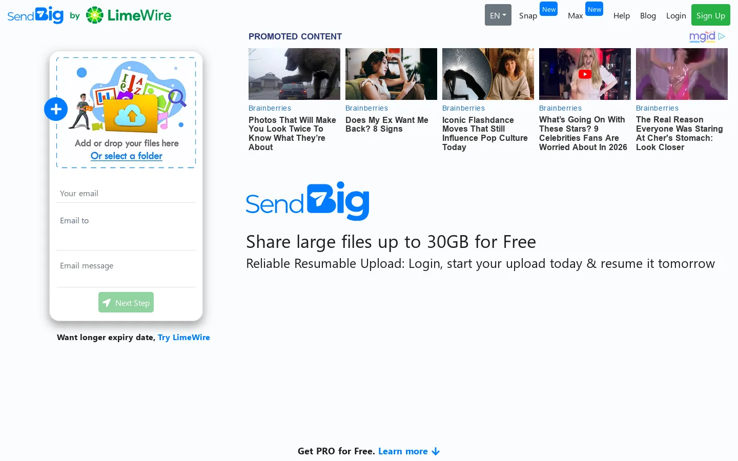 Send Big files Homepage screenshot