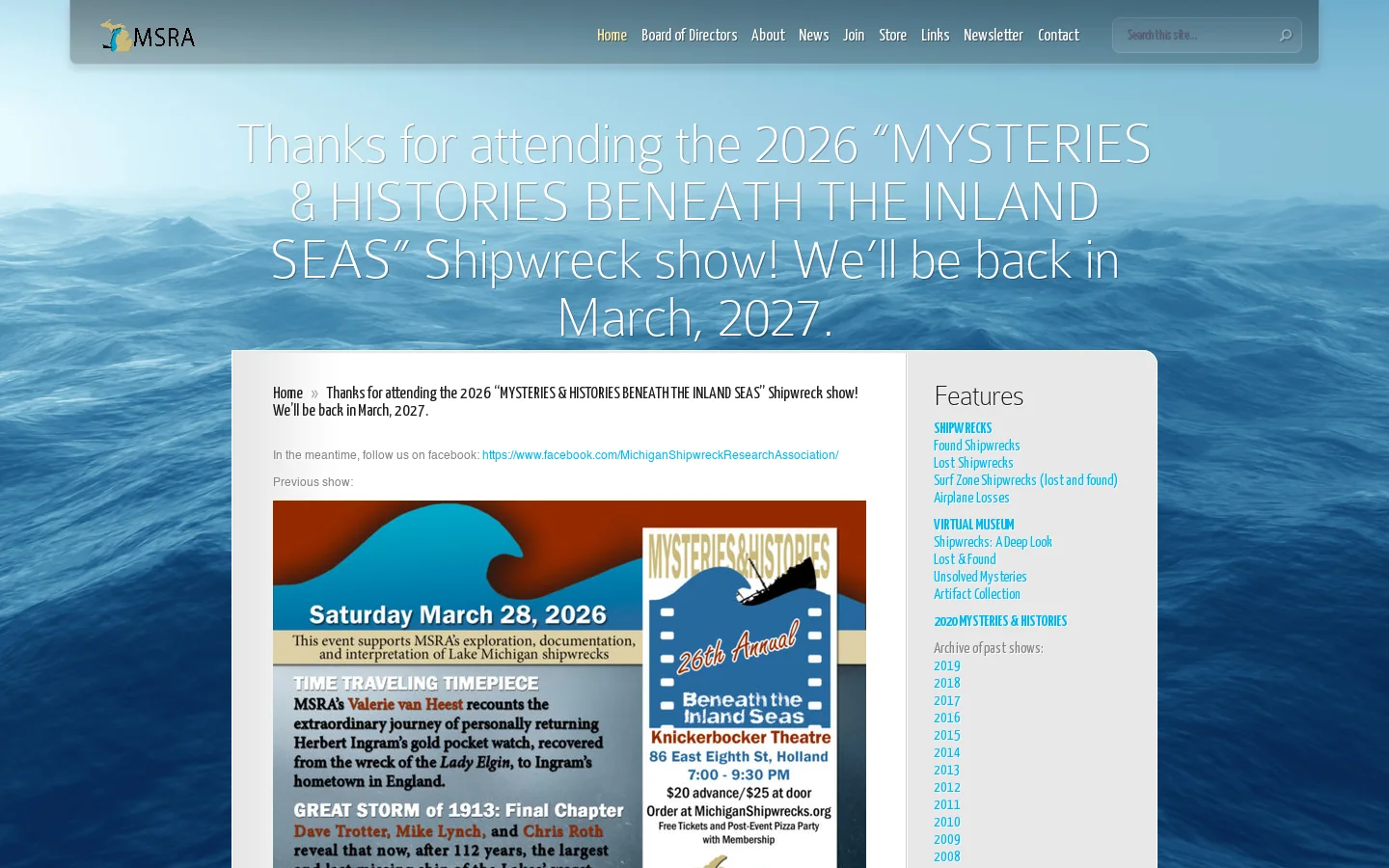 Michigan Shipwreck Research Association | Preserving and Interpreting Michigan’s Maritime History Homepage screenshot