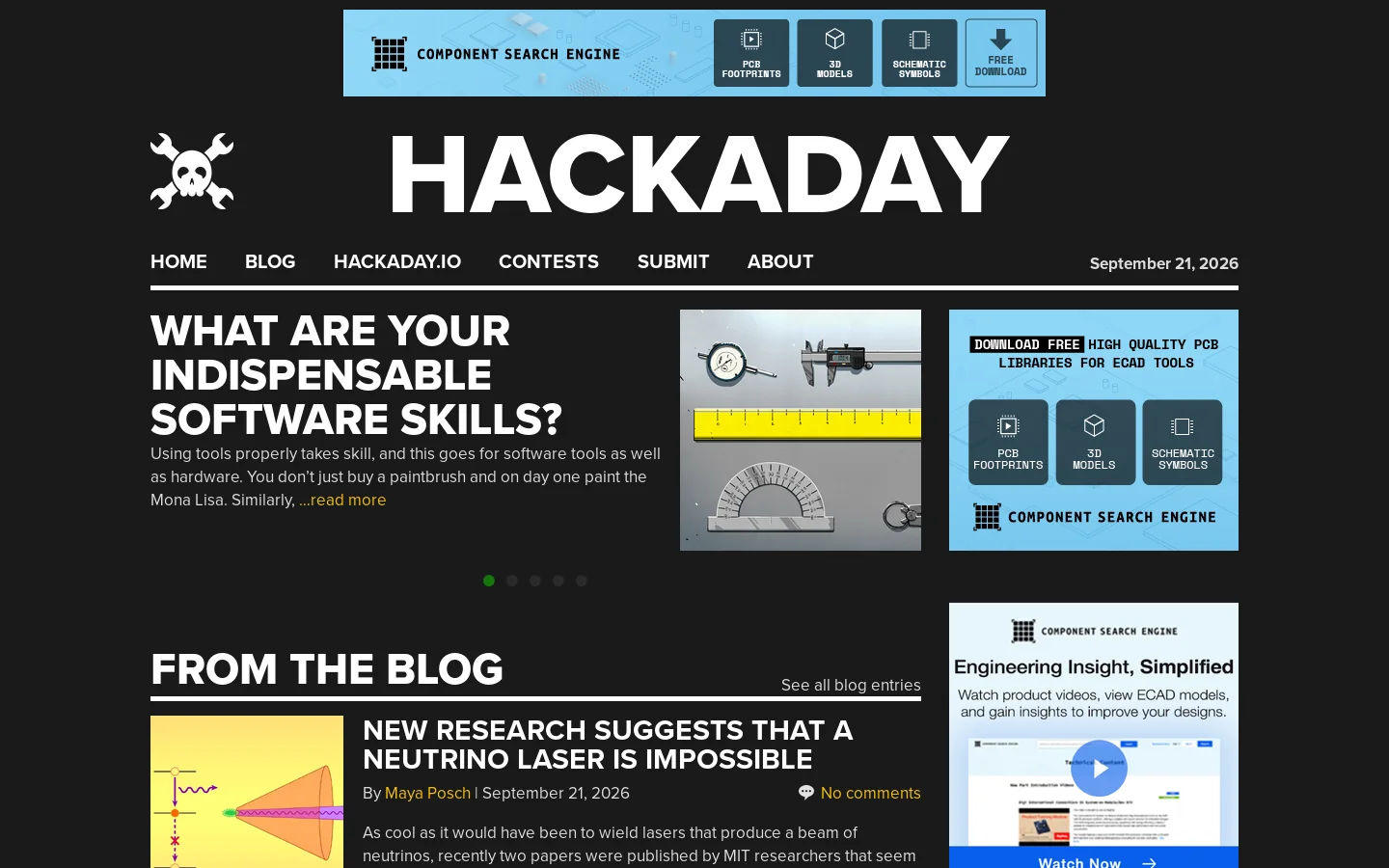 Hackaday Homepage screenshot