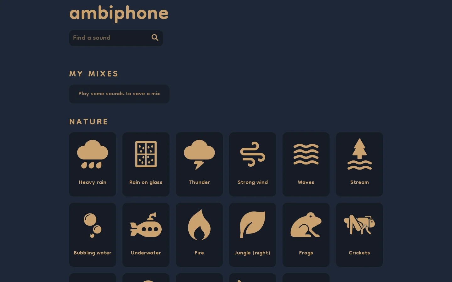 ambiphone. ambient music + sounds for work, study and relaxation Homepage screenshot