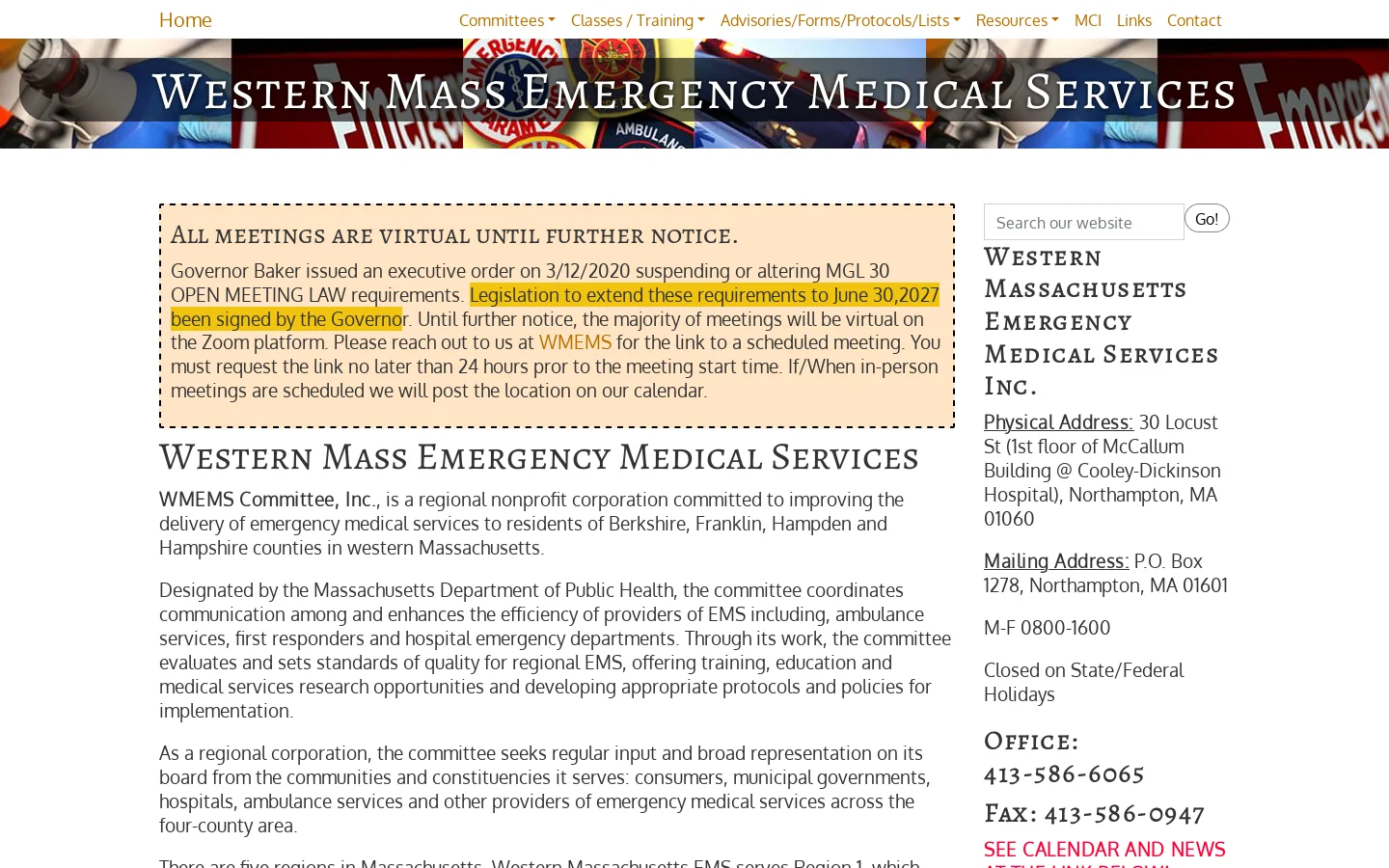 Western Mass Emergency Medical Services Homepage screenshot