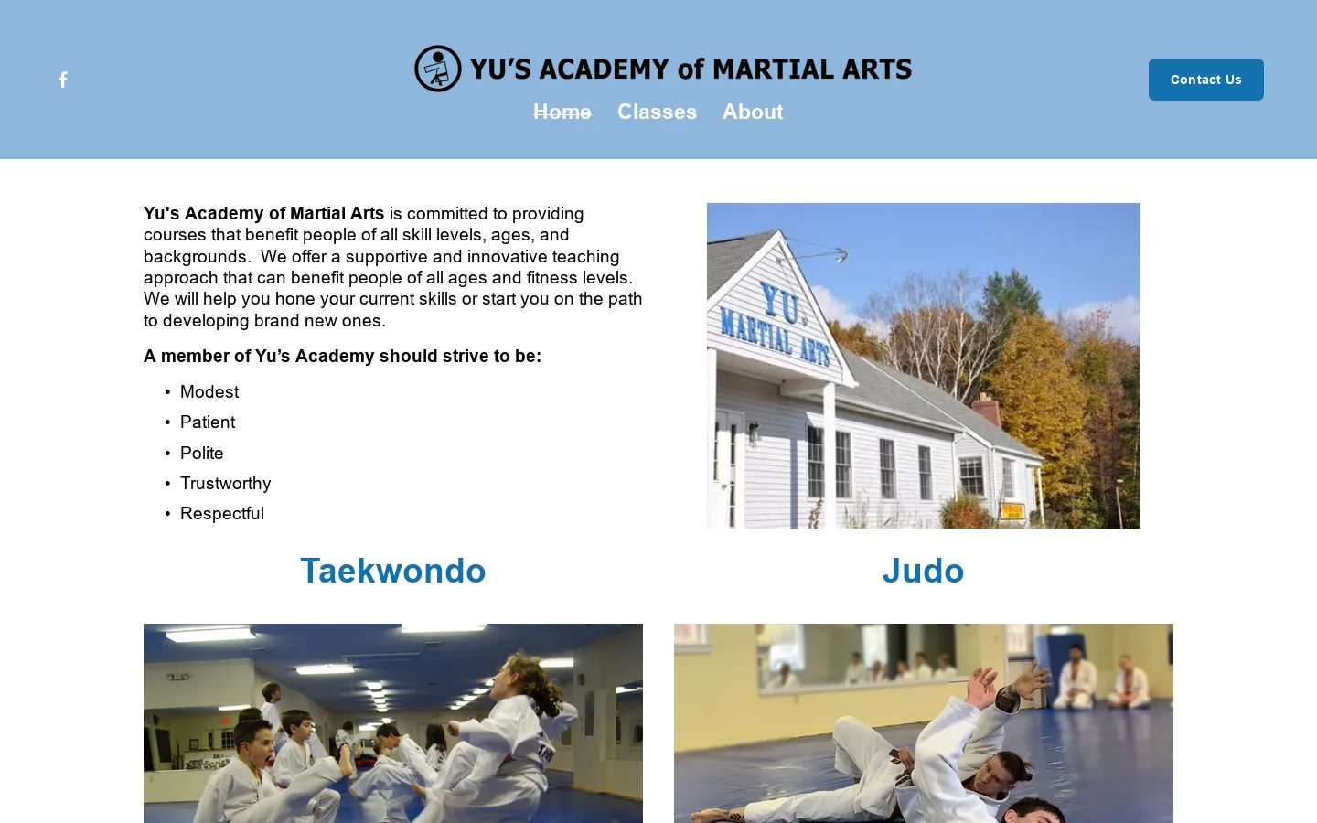 Yu's Academy of Martial Arts Homepage screenshot