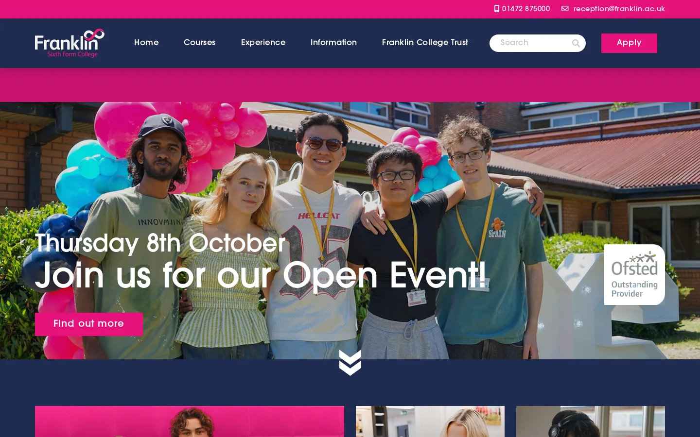 Welcome to Franklin | North East Lincolnshire's Top Performing College Homepage screenshot