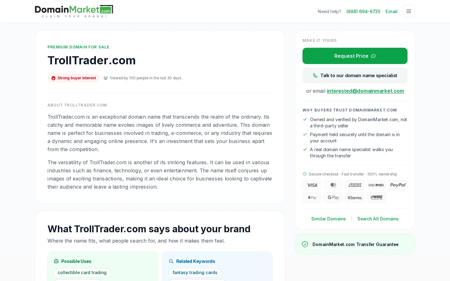 TrollTrader.com is for sale Homepage screenshot