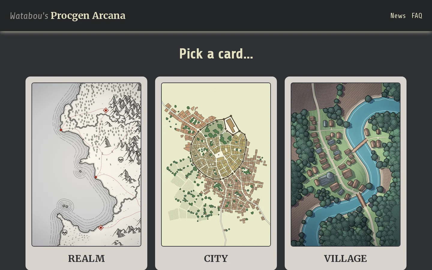 Watabou's Procgen Arcana Homepage screenshot